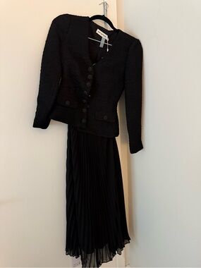 Self-Portrait Black Pleated Midi Dress with Textured Jacket